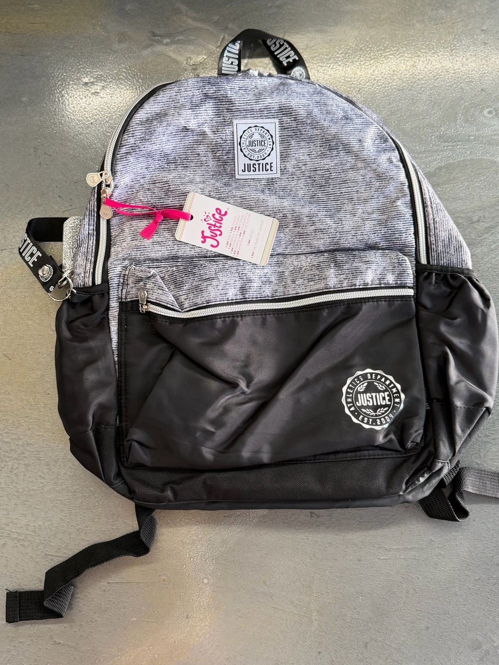 Justice Grey Heather and Black Logo Backpack